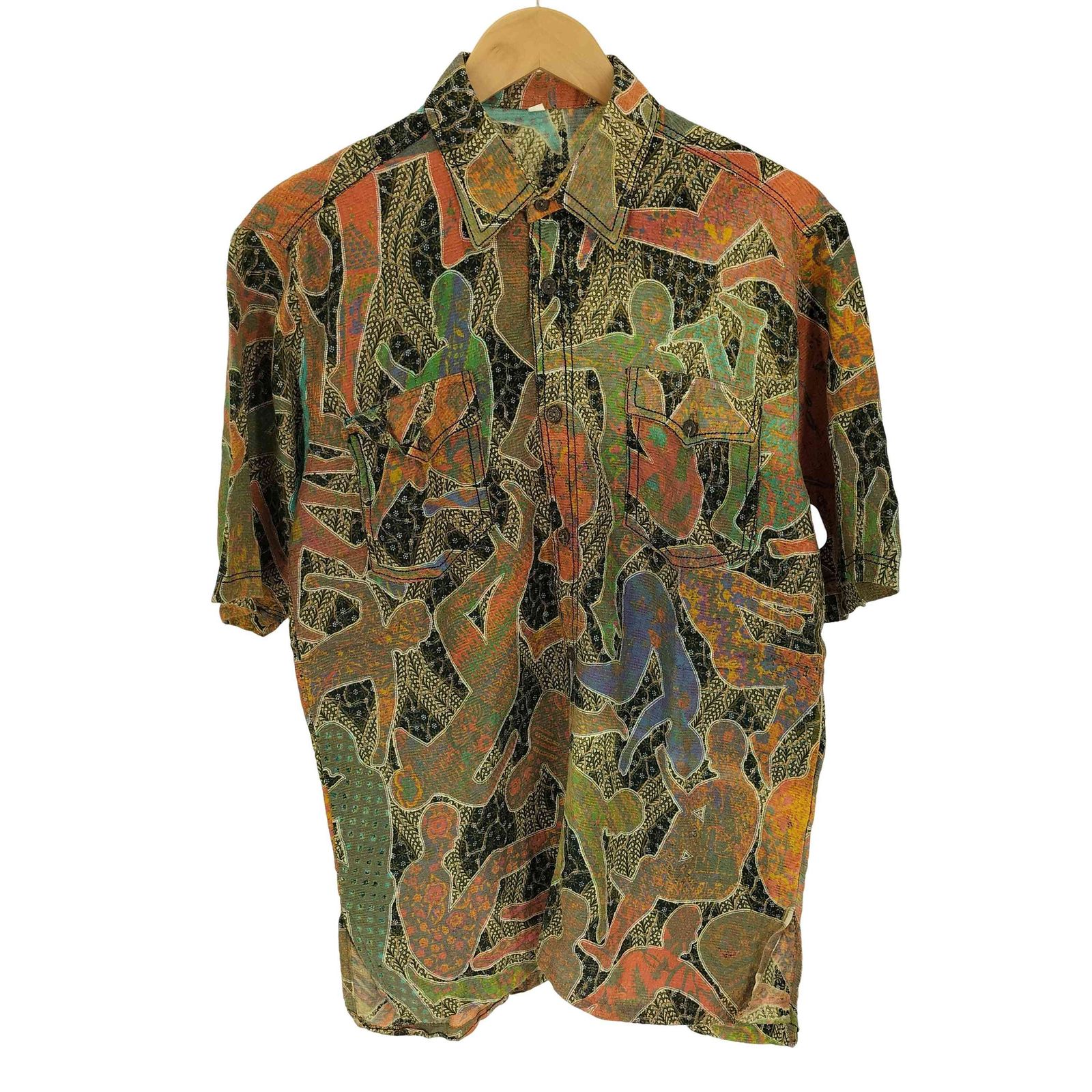 ユーズドフルギ USED古着 シルエット 総柄 フラップポケット S/S シャツ メンズ import：XL 