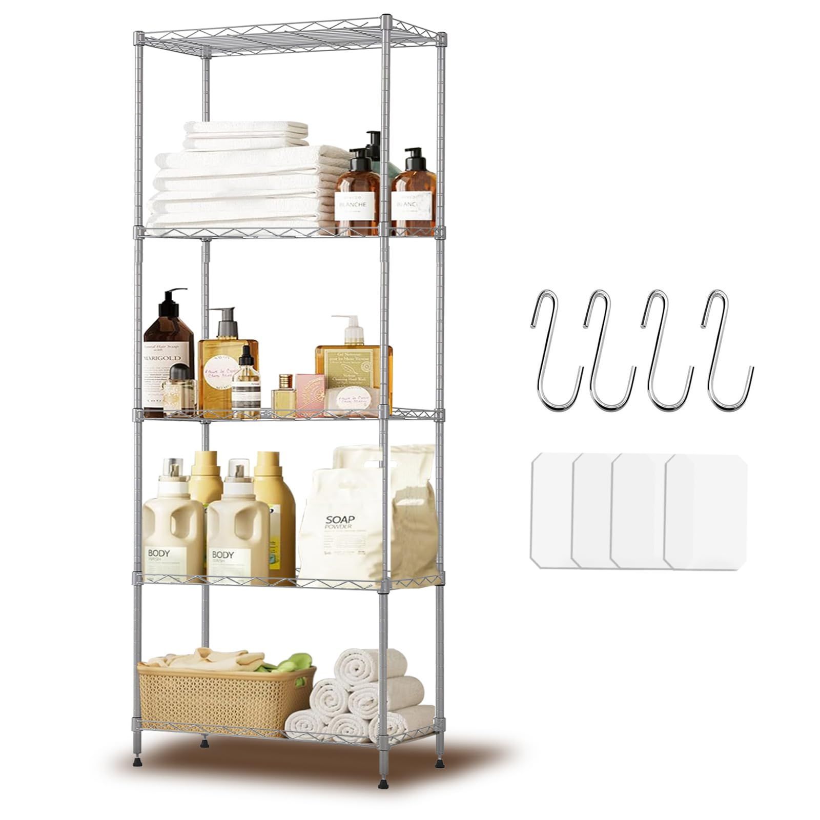 幅60×奥行40×高さ150cm 収納ラック 耐荷重200kg メタルラック シルバー 棚 5段スチールラック