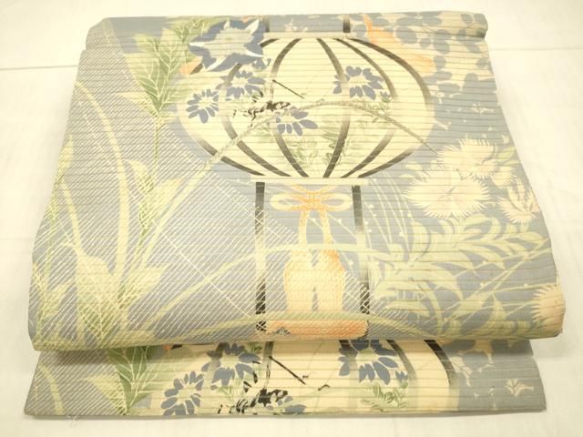 平和屋着物＊夏物 アンティーク 大正ロマン 丸帯 駒刺繍 舞扇提灯草花文 正絹 DAAX0016cm