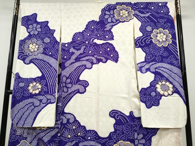 平和屋着物○豪華振袖 駒刺繍 絞り 立波花文 正絹 逸品 CAAX4447ut