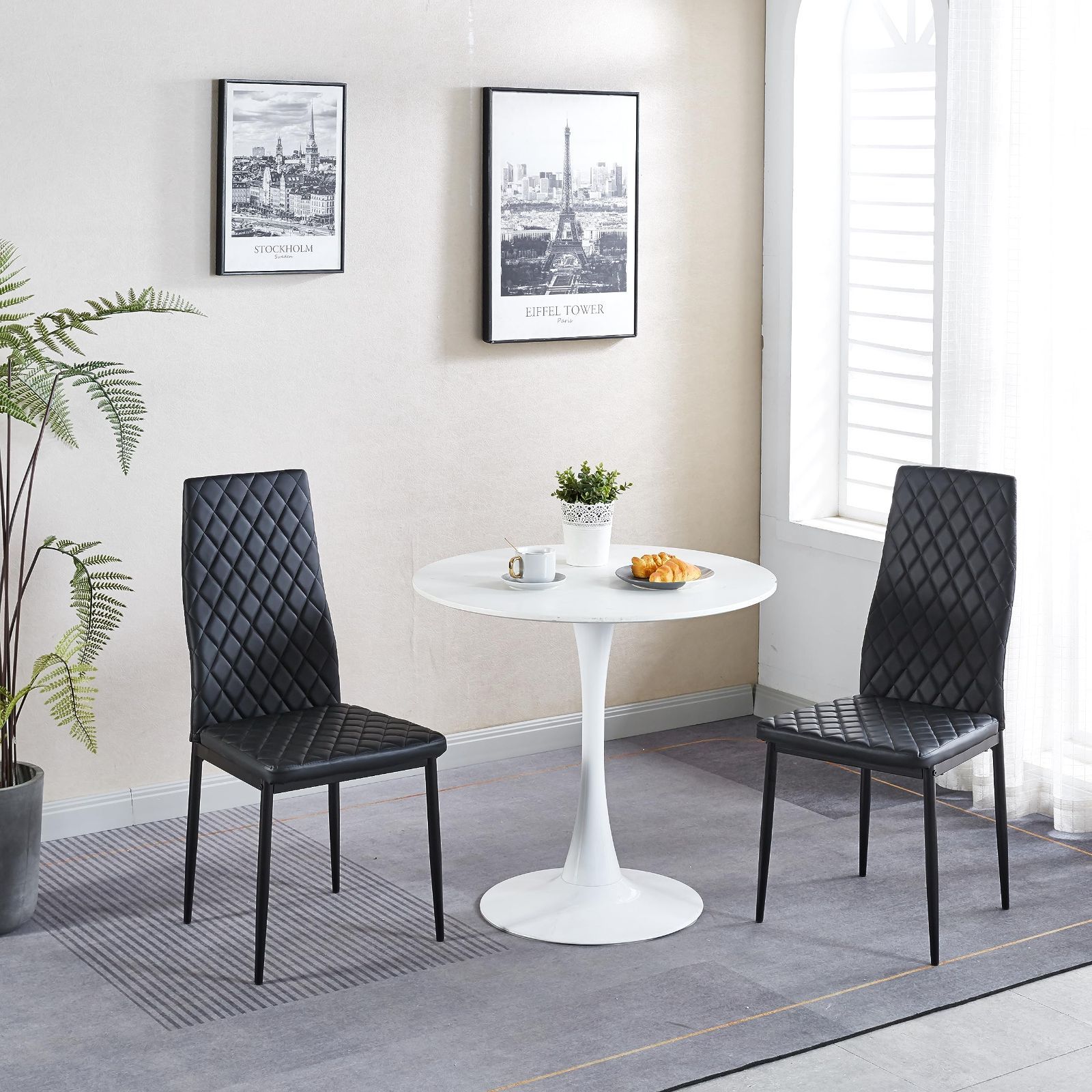 新着商品 コンパクト 北欧 レトロ リビングチェア 菱形 食卓椅子 イス ブラック-2脚 椅子 レザー ダイニングチェア