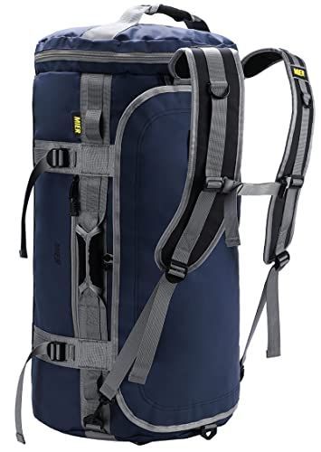 ブルー_90L MIER ラージ アウトドア ダッフル バックパック スポーツ ジム バッグ バックパック シューズ コンパートメント コンバーチブル バックパック付き ウォータープルーフ 90L ブルー