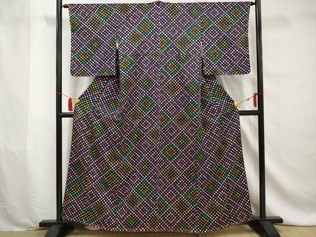平和屋着物□上質な小紋 総絞り 菱文 正絹 逸品 未使用