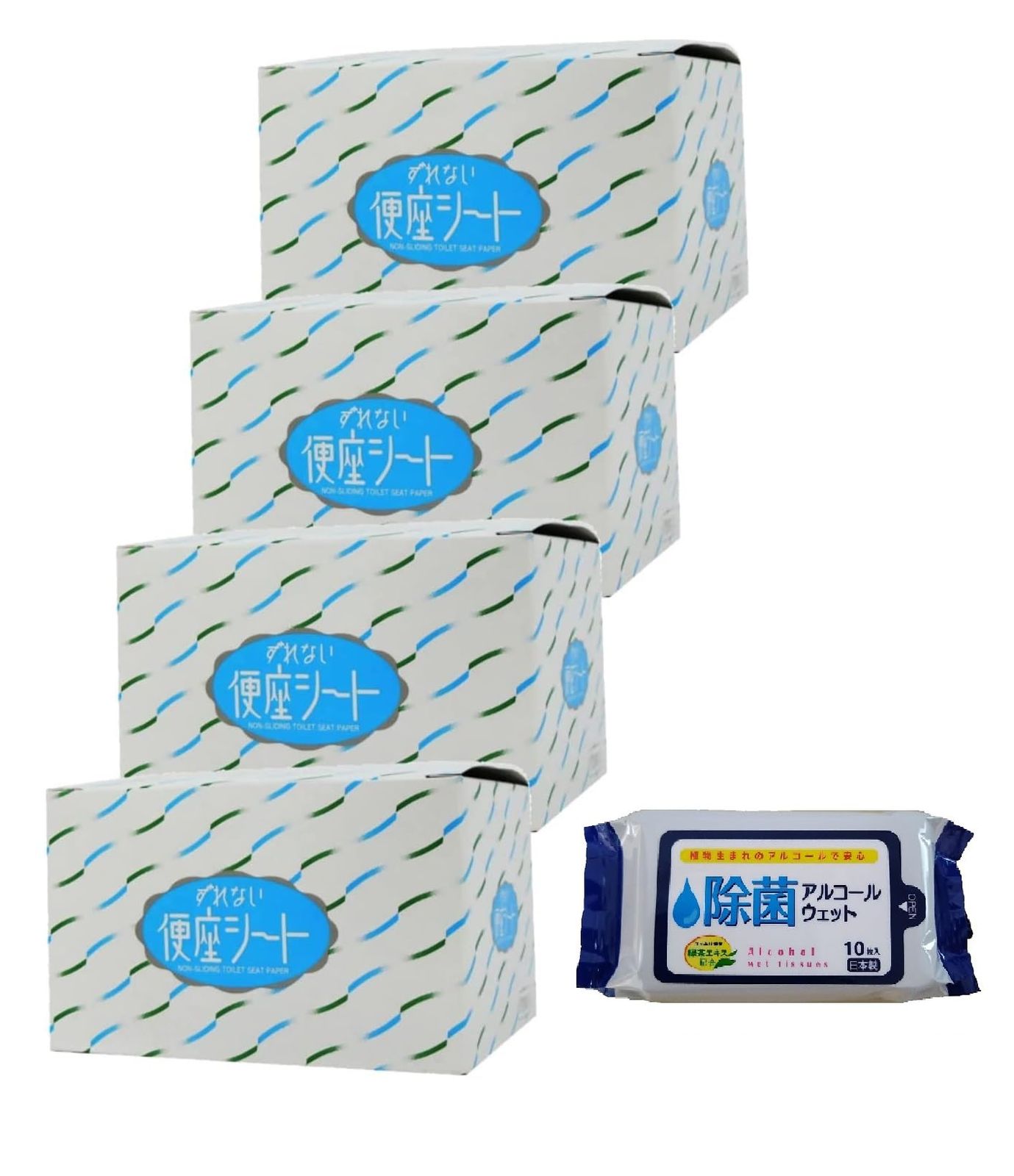 ずれない便座シート(70枚入) 4箱 + 除菌シート [4]