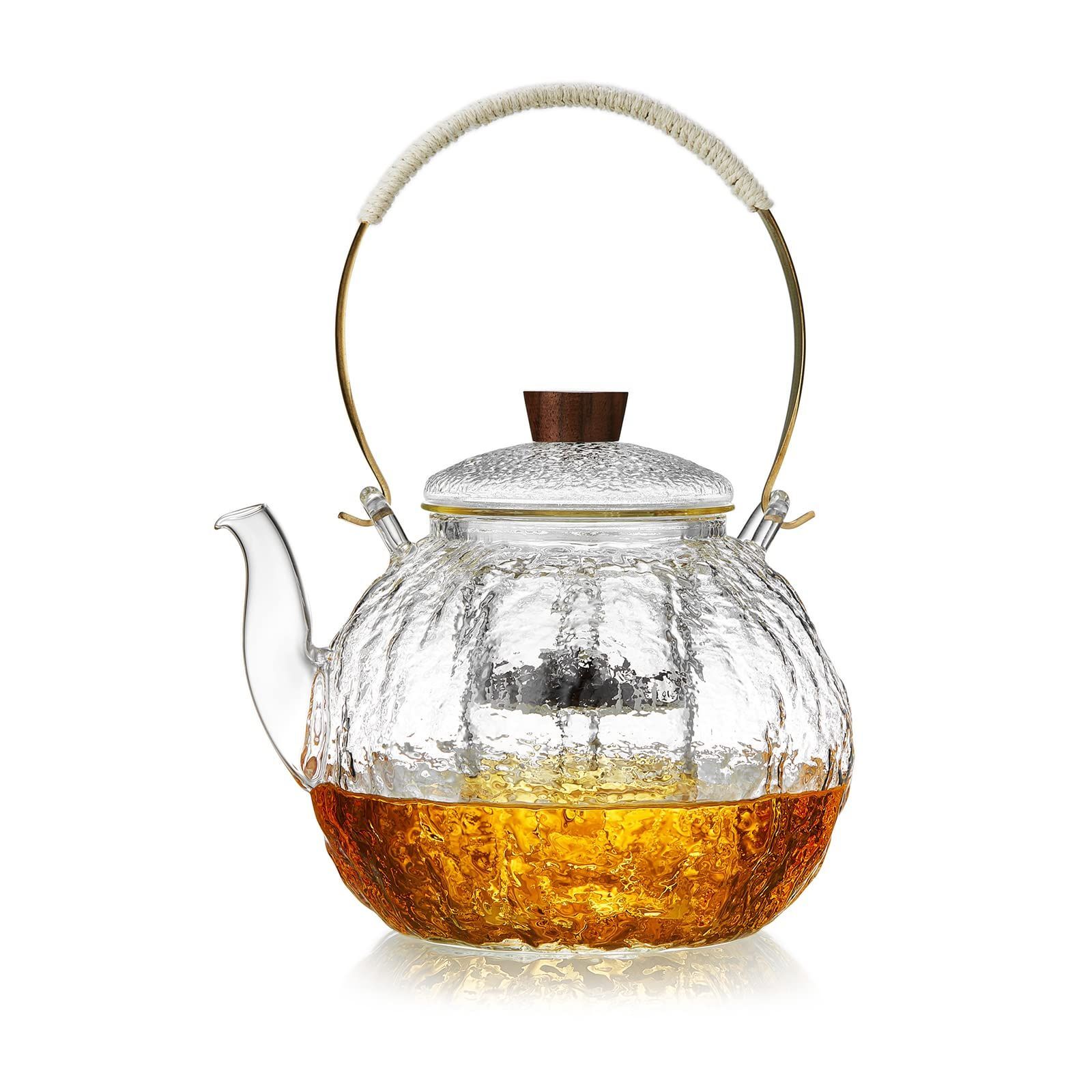 【在庫処分】フルーツティー リーフティー 緑茶 紅茶 耐熱ガラスやかん 茶葉の蒸らし・煮出し対応 直火対応 大容量 満水容量1290ml 着脱式両方使用ガラス茶こし付き 上手型 耐熱ガラスティーポット ポカロティー