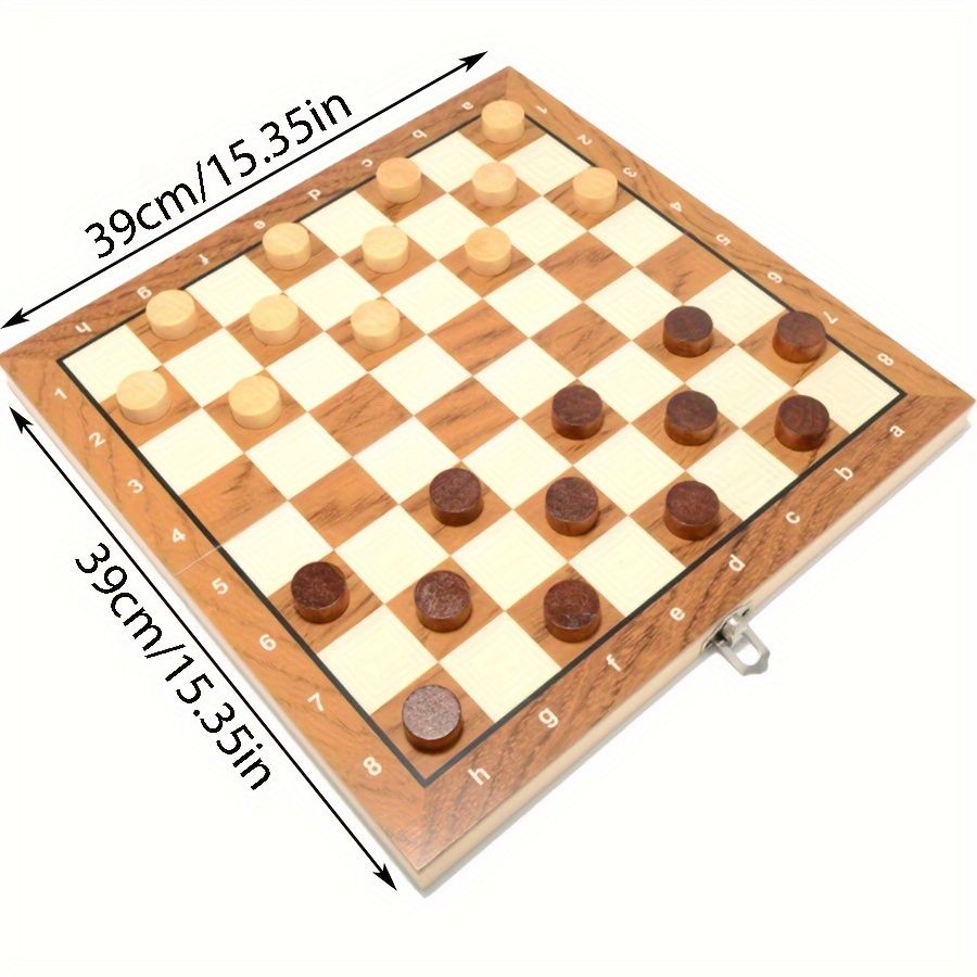新着商品 木製チェス&チェッカーセット39cm折りたたみ式デュアルレイヤー国際象棋ゲーム磁石付き無充電クリスマス&ハロウィーンに最適耐久性のある木製ボードゲーム家族の楽しみに最