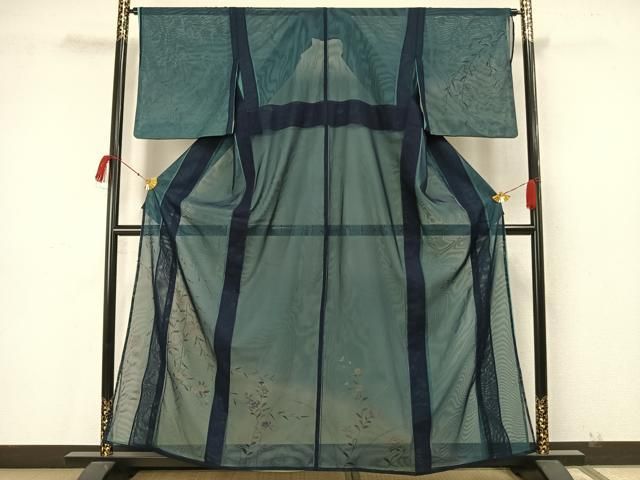 平和屋着物＊夏物 訪問着 絽 手描き 朝顔 アサガオ 暈し染め ロング丈