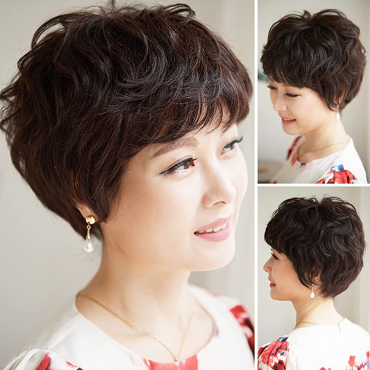 人毛100% 清楚で知的な印象 ワンレンボブ ヘア ウィッグ かつらB760 人毛