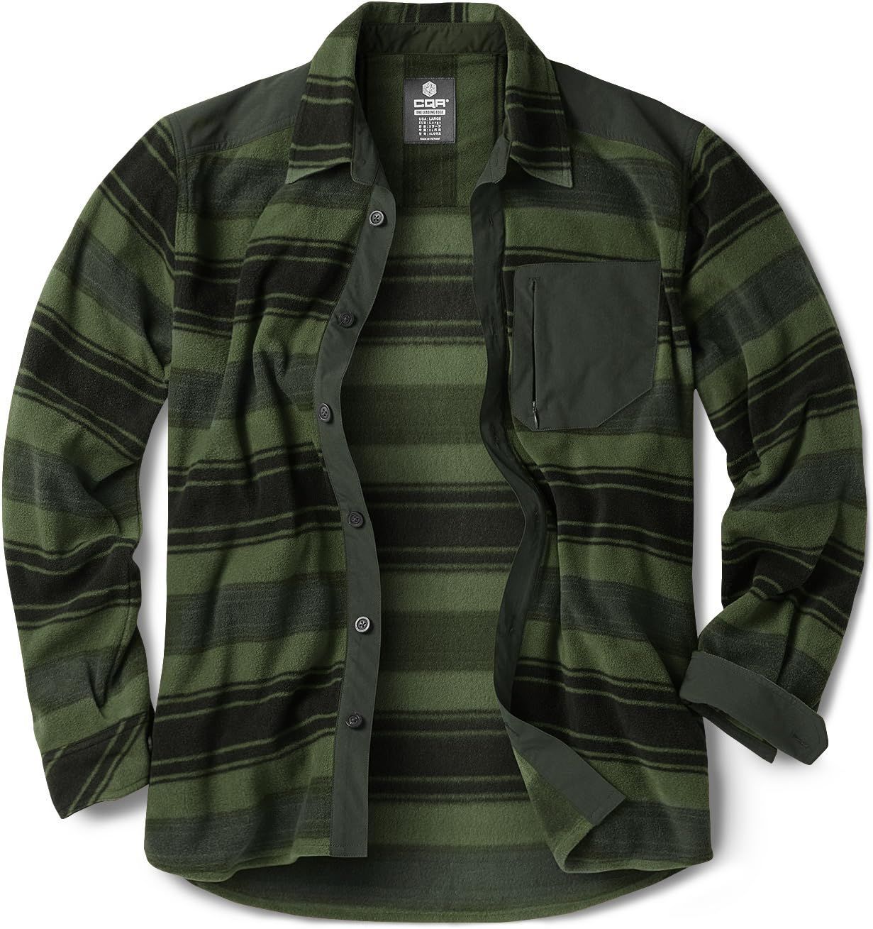 Color:フォレスト(HOS217)_Size:L [CQR] フリースシャツ 長袖 メンズ [耐久性・保温] チェック 春 秋 冬用 シャツジャケット ワークシャツ キャンプ アウトドア 登山 カジュアル フリース シャツ 厚手