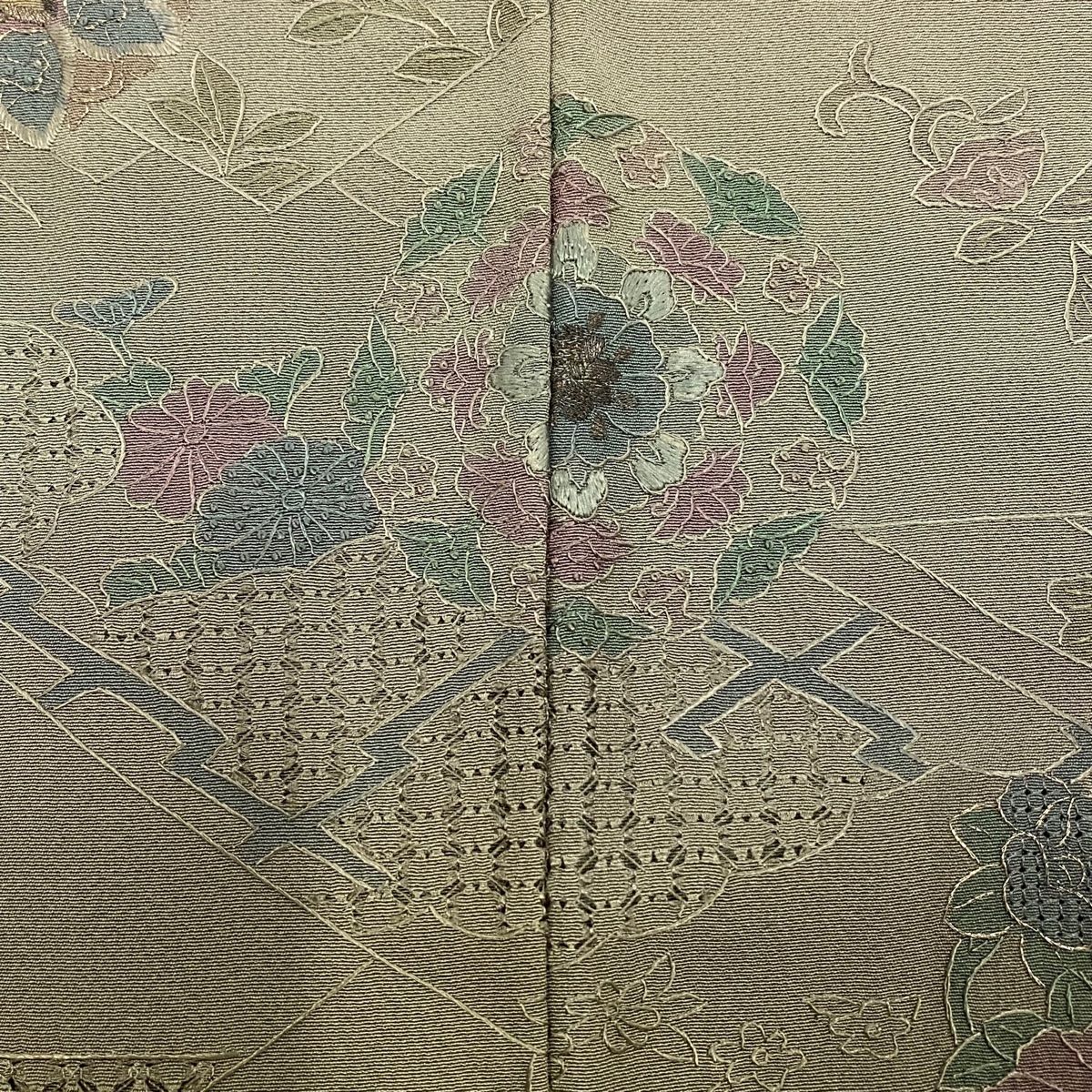 訪問着 身丈162cm 裄丈66cm M 袷 華文 松竹梅 刺繍 金銀糸 灰緑