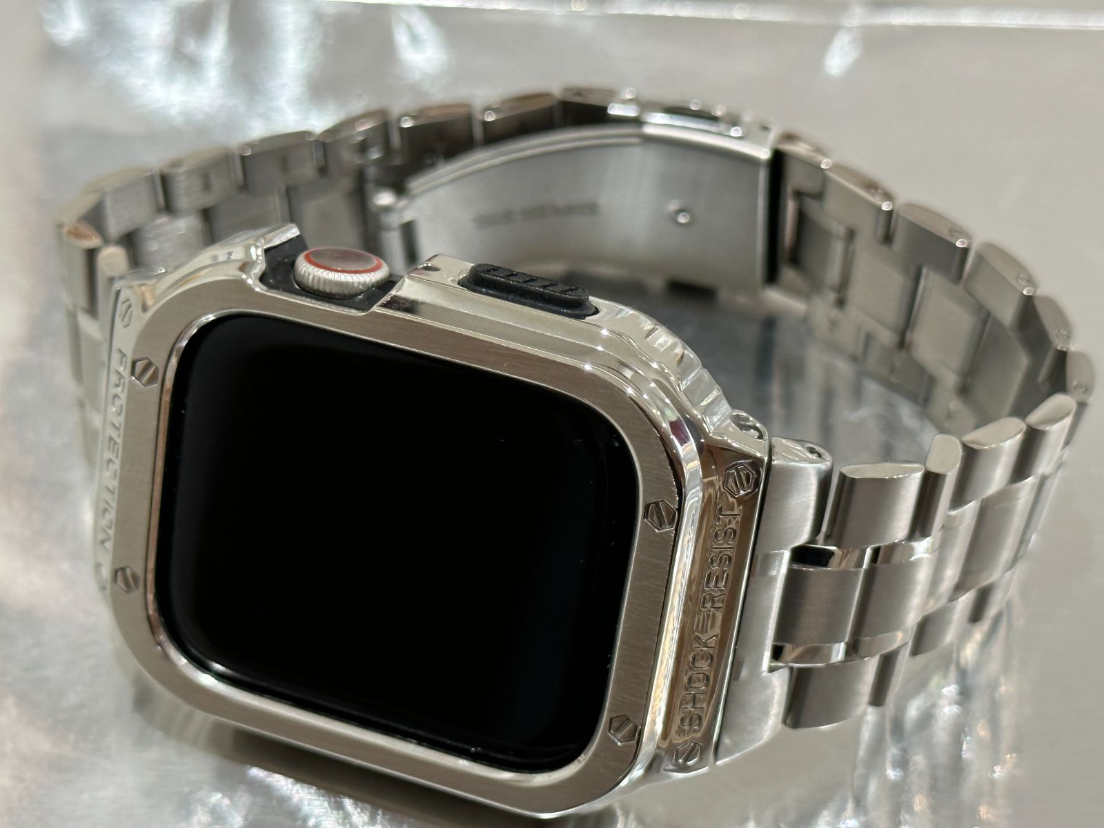 Apple Watch メタルケース カバー ステンレスバンド シルバー MS 