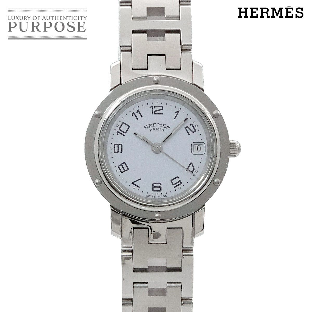 エルメス HERMES クリッパー CL4 210 ヴィンテージ レディース 腕時計 デイト ホワイト クォーツ ウォッチ Clipper 90285682
