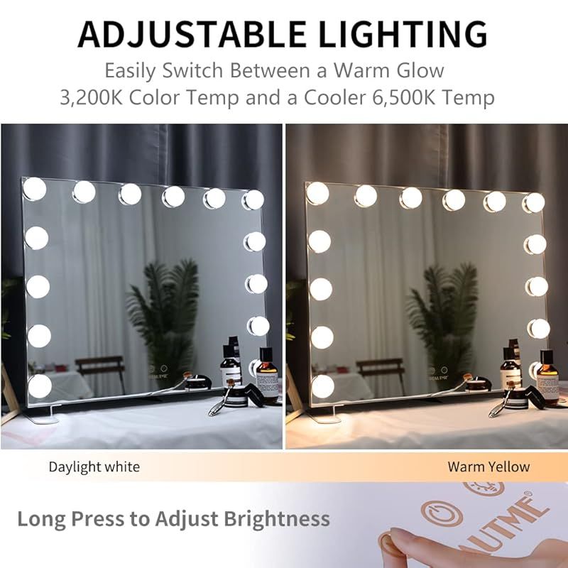 Wonstart 女優ミラー 卓上 ハリウッドミラー LED電球付き 暖色 寒色 ライトモード 明るさ調節 鏡 ライト付き LED ドレッサー 化粧台適用 1
