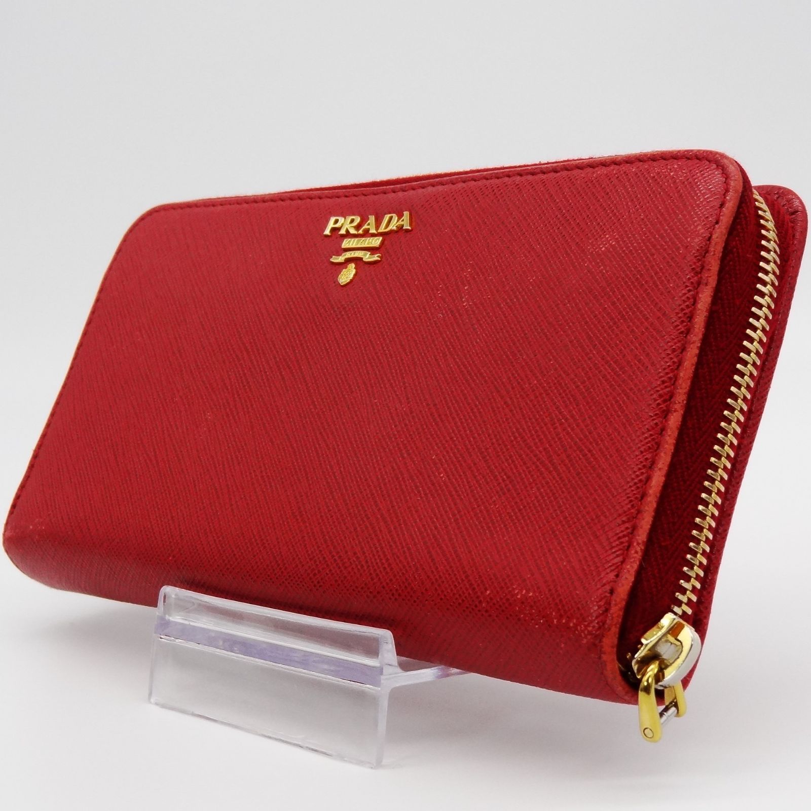 PRADA プラダ 長財布 ラウンドジップ サフィアーノ レッド 赤リボン 