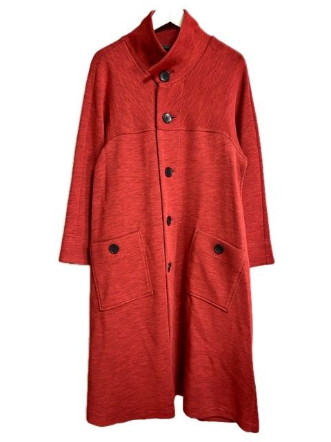 プリムール クレッシェント CRESCENT ニット ロング コート M ライン 切替 ウール混 レッド 赤 ネイビー 長袖 アウター