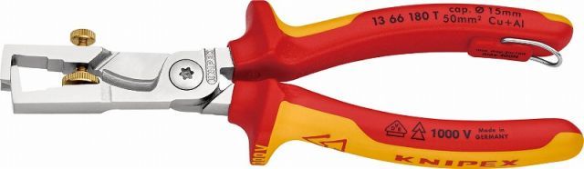 クニペックス KNIPEX 絶縁カッティングストリッパー落下防止1366-180TBK