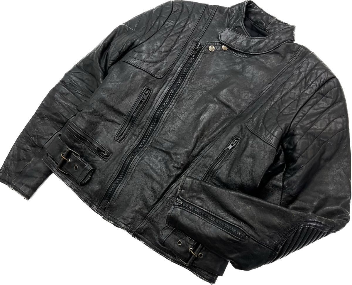 新品　ブラックレザージャケット 　パキスタン製 パキスタン製 ☆ ビンテージ レザージャケット ライダース