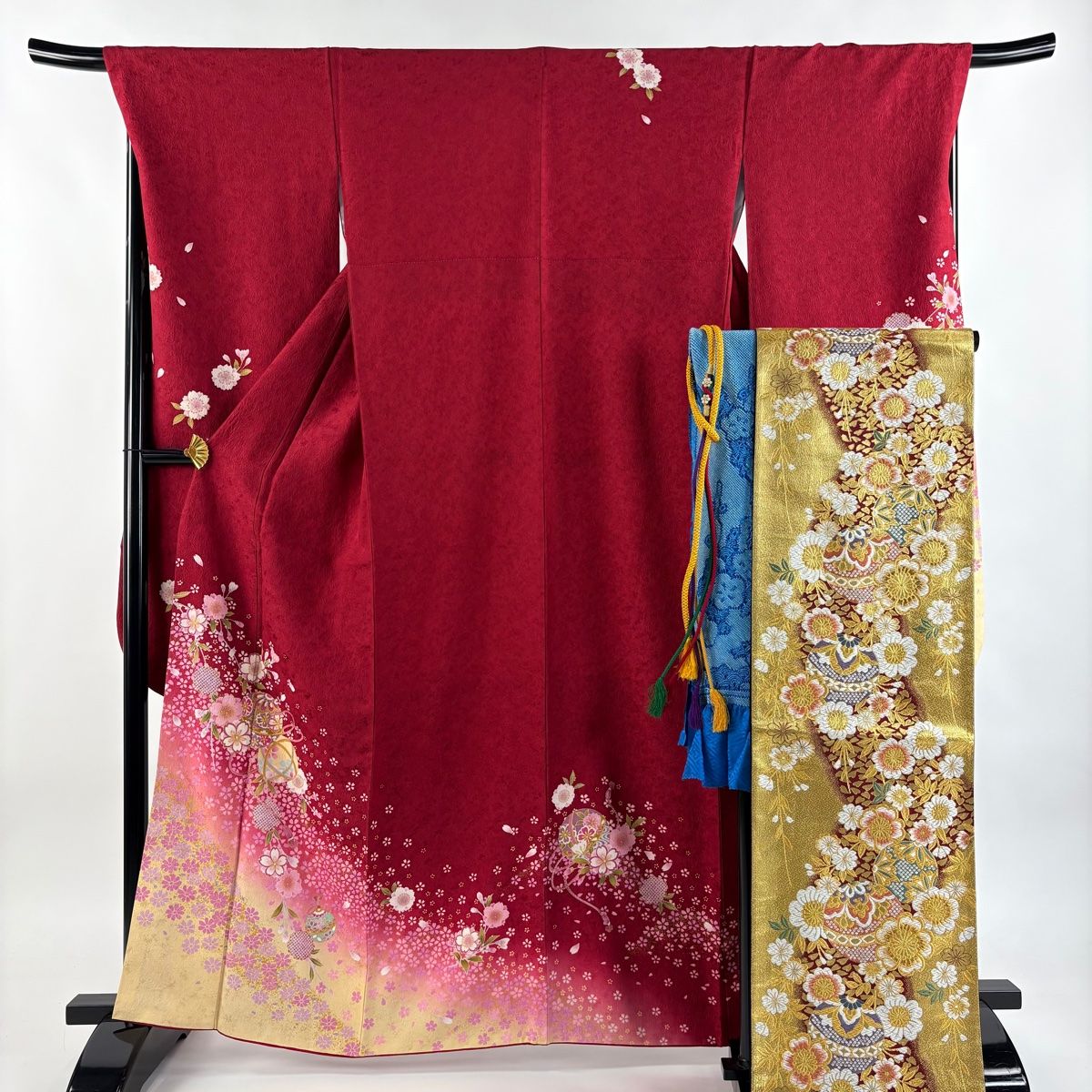 振袖 身丈163.5cm 裄丈69cm L 袷 袋帯フルセット 桜 手鞠 金彩 ぼかし