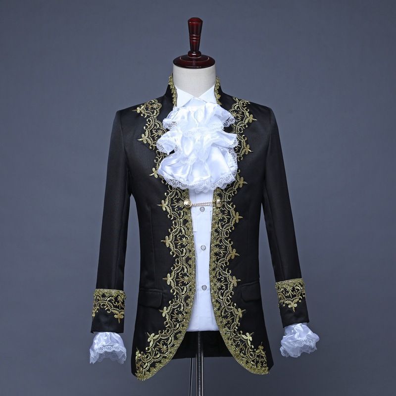 新品 上質4点セット 宮廷 コスプレ衣装 王子 黒(ブラック) タキシード 