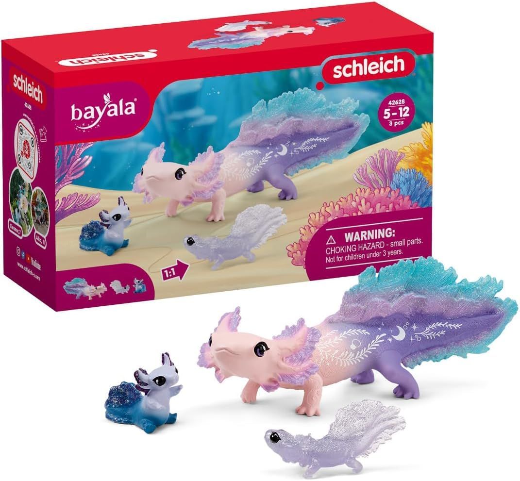 Schleich bayala 3-Piece Set. Axolotl Salamander Toys for Girls and Boys Axolotl Discovery Playset with Mom and Babies Ages