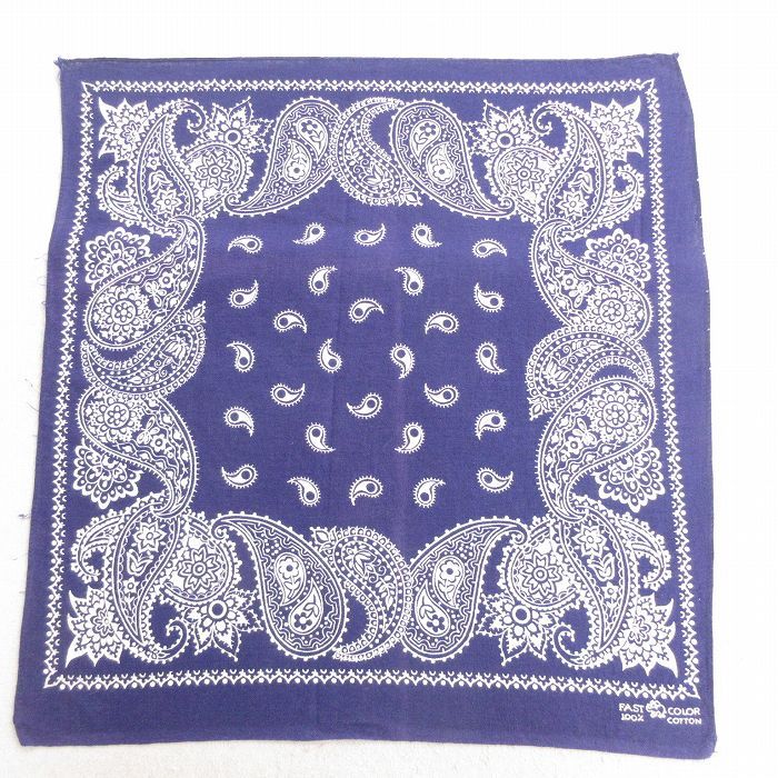 中古 ビンテージ バンダナ 70s ゾウマーク 花柄 ペイズリー柄 コットン 紺 ネイビー 25feb13