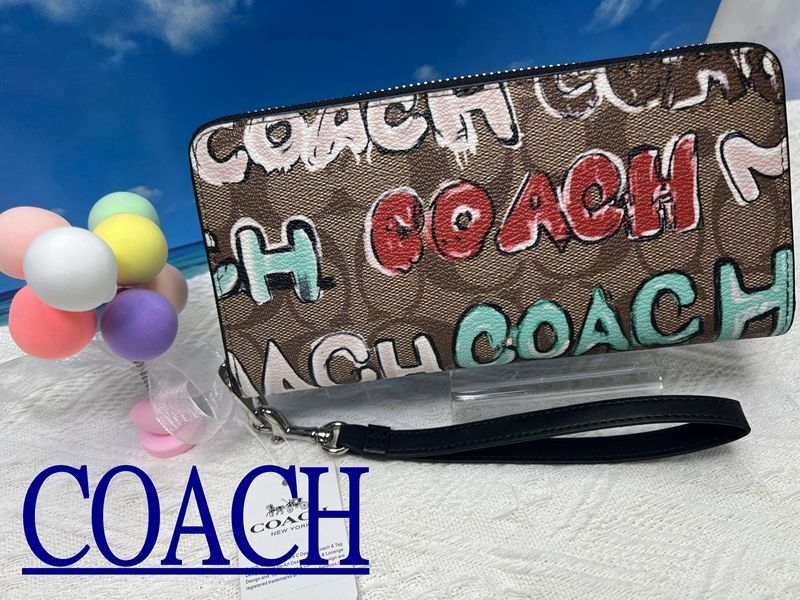 コーチ長財布 COACH 財布 シグネチャー ミント サーフ COACH X MINT +SERF コラボ ロングジップアラウンド キャンバス  バレタインディー プレゼント    財布 レディース 新品未使用 ブランド   CM837 A331 13