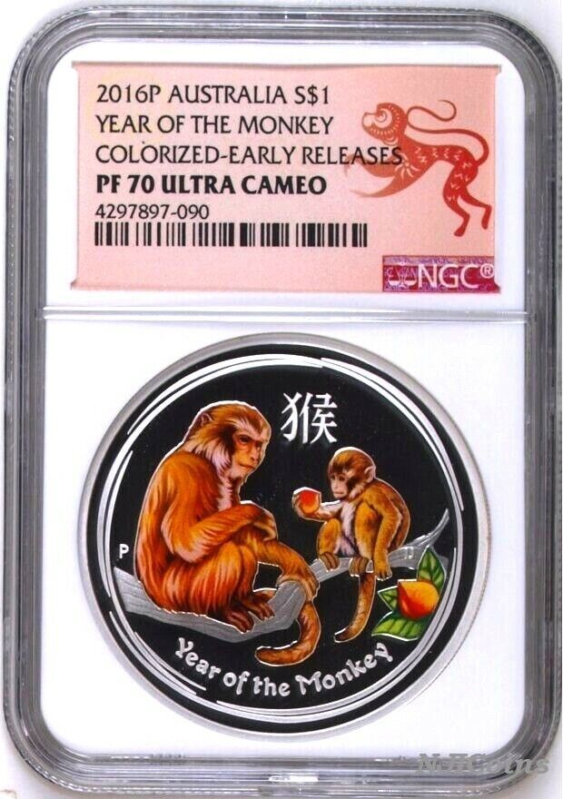 2016 P Atralia PROOF COLIZED Silver Lunar Year of Monkey NGC PF70 1oz Coin