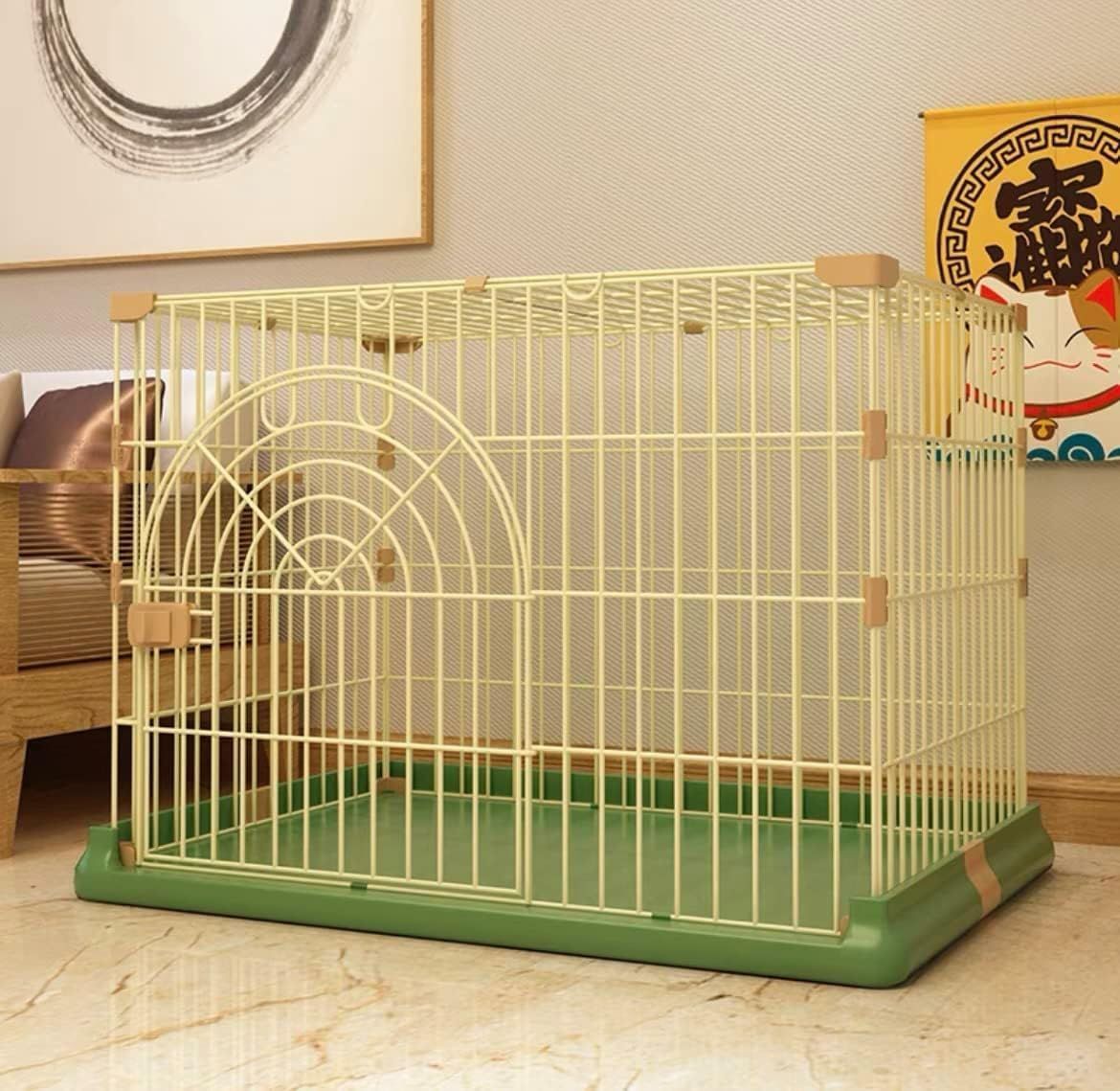 N-S ペットケージ サークル 犬ケージ 猫ケージ 小動物用 中型犬用 中大型サイズ トレー付き 屋根面付き 広々室内ケージ 1段 ピンク グリーン ブラック ホワイト グリーン 84×61×55cm