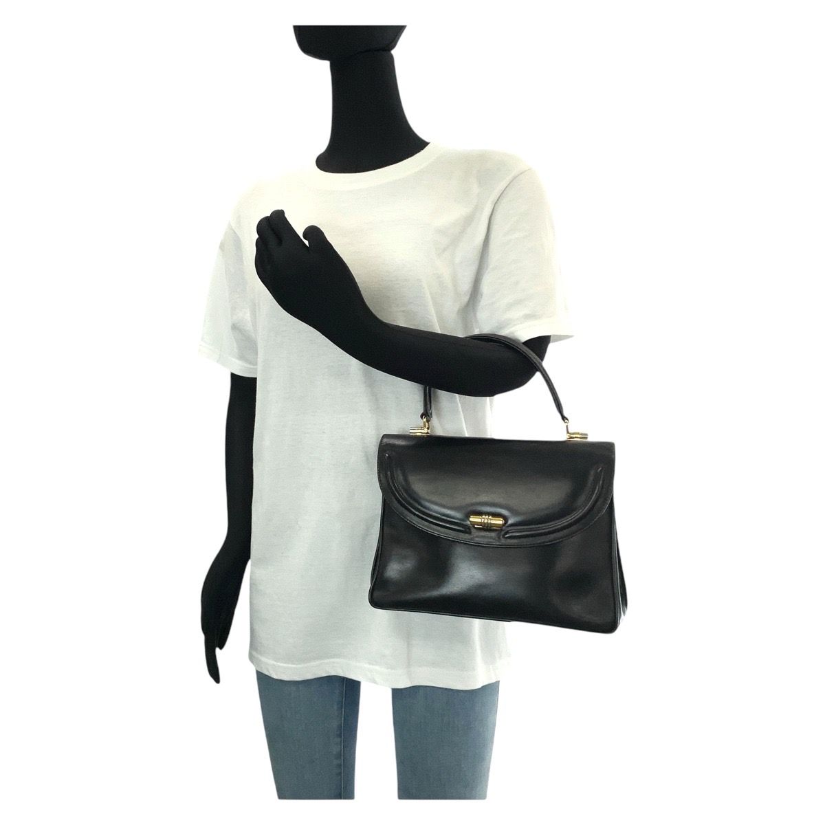 超美品 GUCCI オールド グッチ ブラックレザー ハンドバッグ ゴールド金具 GUCCI グッチ オールドグッチ ハンドバッグ ブラック ゴールド