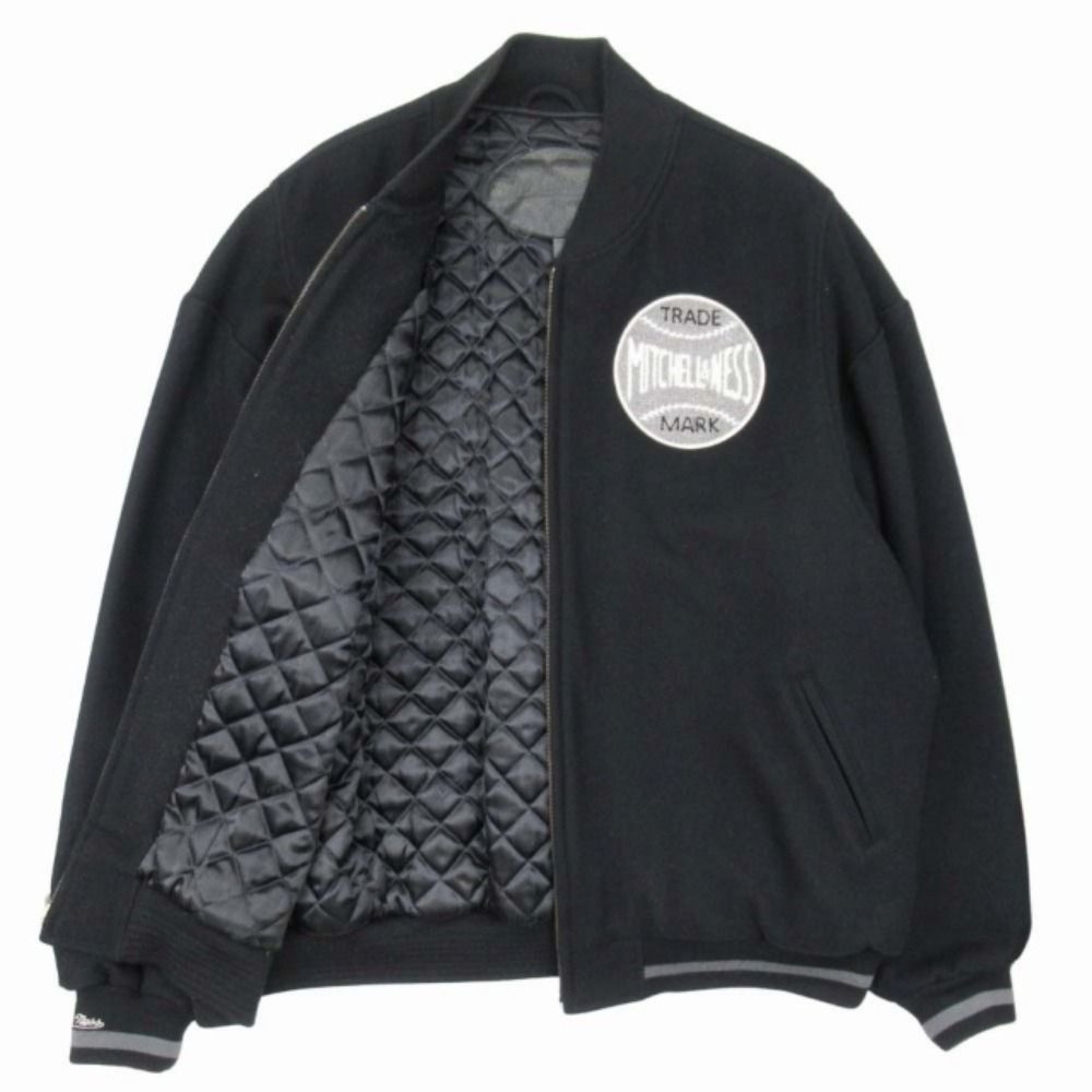 MITCHELL-NESS ミッチェルアンドネス メルトンスタジャン 中綿入り スタジアムジャケット ジャンパー ブルゾン 56 黒 ブラック メンズ 古着