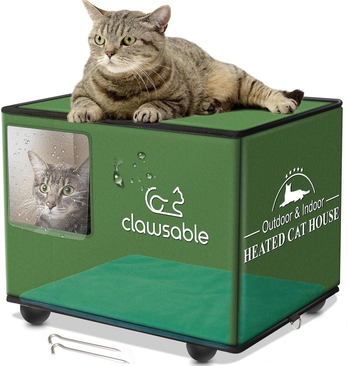 Clawsable 防水 - 組み立て簡単 キャットハウス 冬の屋外猫用 加熱または非加熱の高架断熱野良猫ハウス 耐候性猫シェルター 納屋野良猫用 非加熱 M 17インチx13インチx13インチ