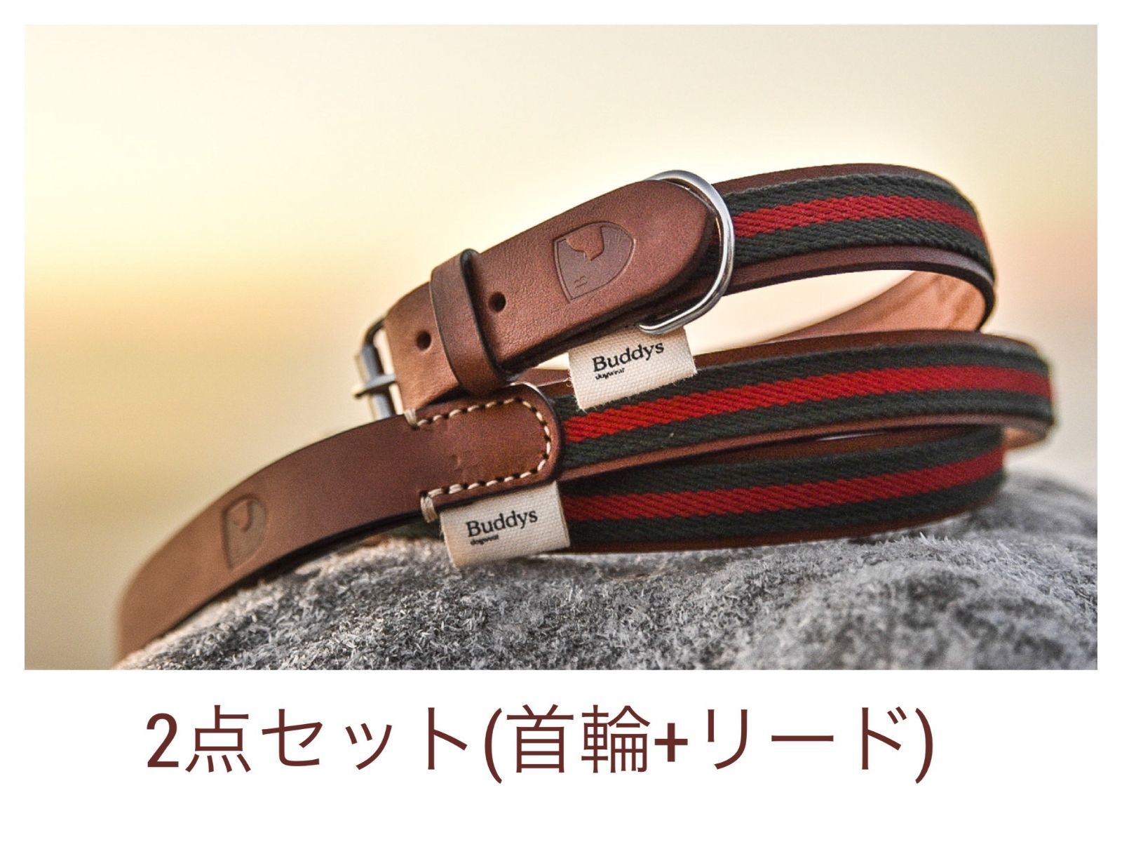 スペイン製 高級犬用リードと首輪セットBaseball Red（小型犬