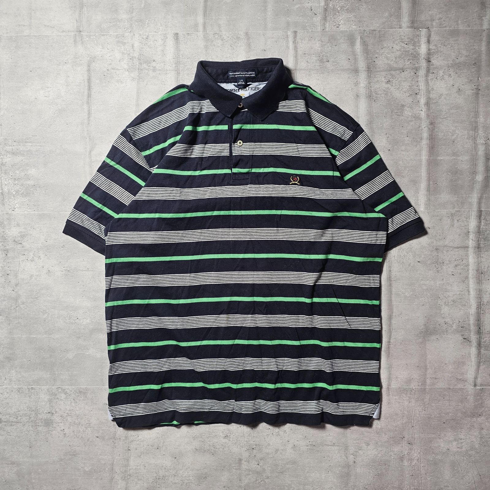 90\u0027s Tommy Hilfiger トミーヒルフィガー 刺繍ロゴ ボーダー XXL 