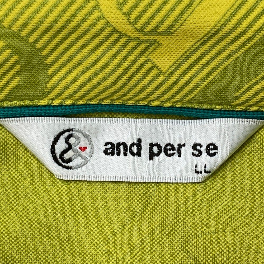 サイズ：LL AND PER SE アンパスィ  半袖ポロシャツ ボタンダウン ワッペン 総柄 イエロー系 [240101439966] ゴルフウェア メンズ ストスト サイズ：LL AND PER SE アンパスィ 半袖ポロシャツ ボタンダウン