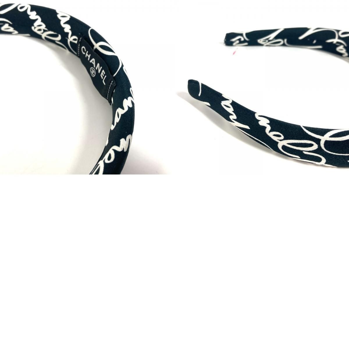 CHANEL シャネル カチューシャ ロゴ バイカラー シルク ブラック