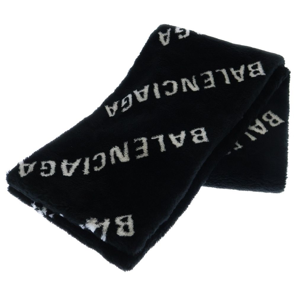 BALENCIAGA バレンシアガ FAKE FAR MULTILOGO TUBOLAR フェイクファー マルチロゴ スカーフ マフラー ブラック 582484 387B8