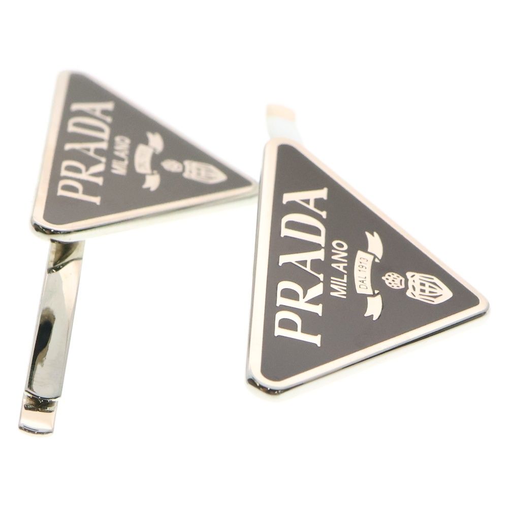 【送料無料期間限定】 PRADA プラダ トライアングル ロゴ デザインヘアピン ヘアクリップ ブラック×シルバー 2個セット 1IF051 鮮烈な