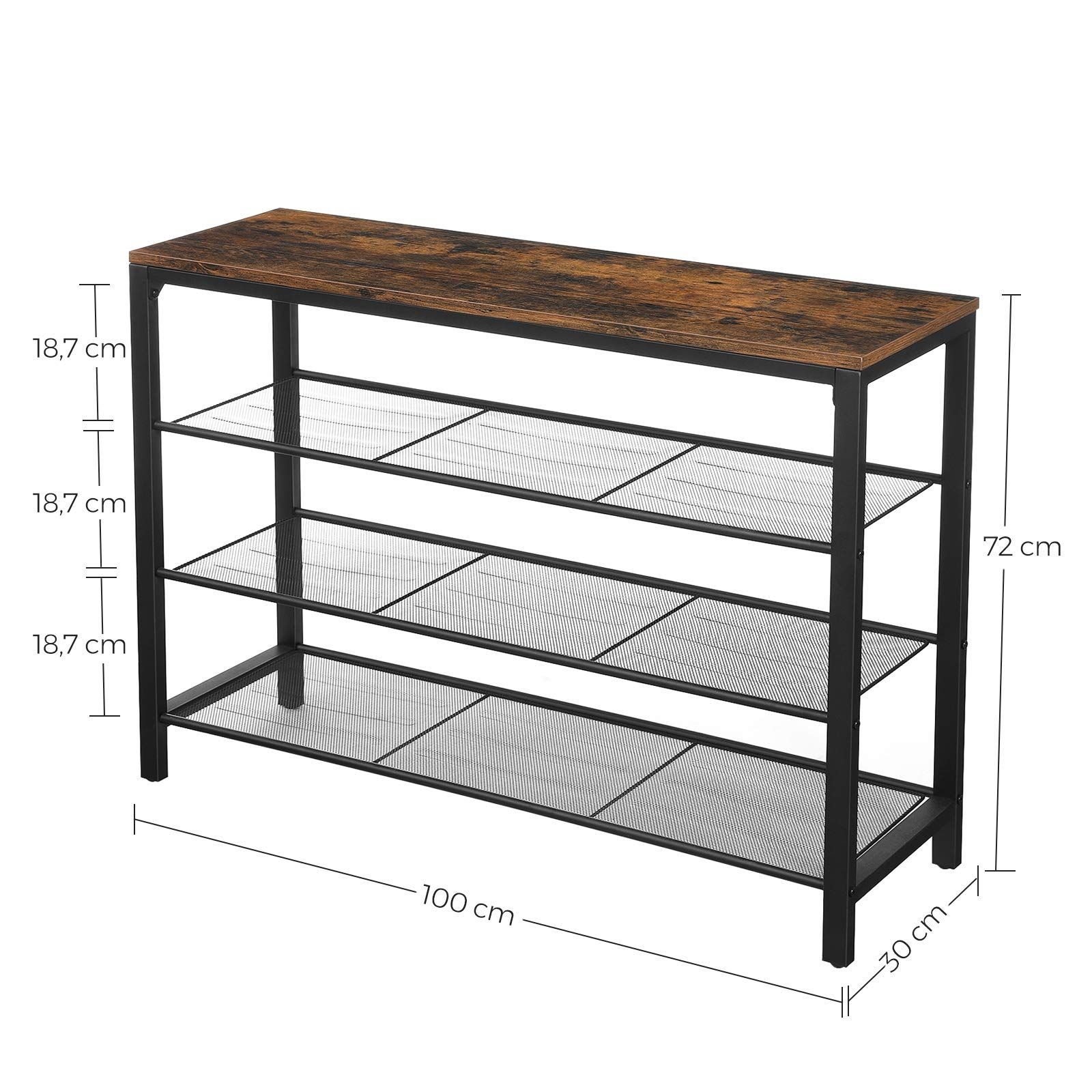 『SNS人気話題』【特価商品】VASAGLE シューズラック 下駄箱 木製 靴棚 4段 奥行30cm スリム 省スペース おしゃれ 木目調 安定 ブーツ 玄関収納 玄関ベンチ メタルメッシュラック 大容量 ヴィンテージ風 組立簡単 廊下 NLBS14BX ダブルバックル