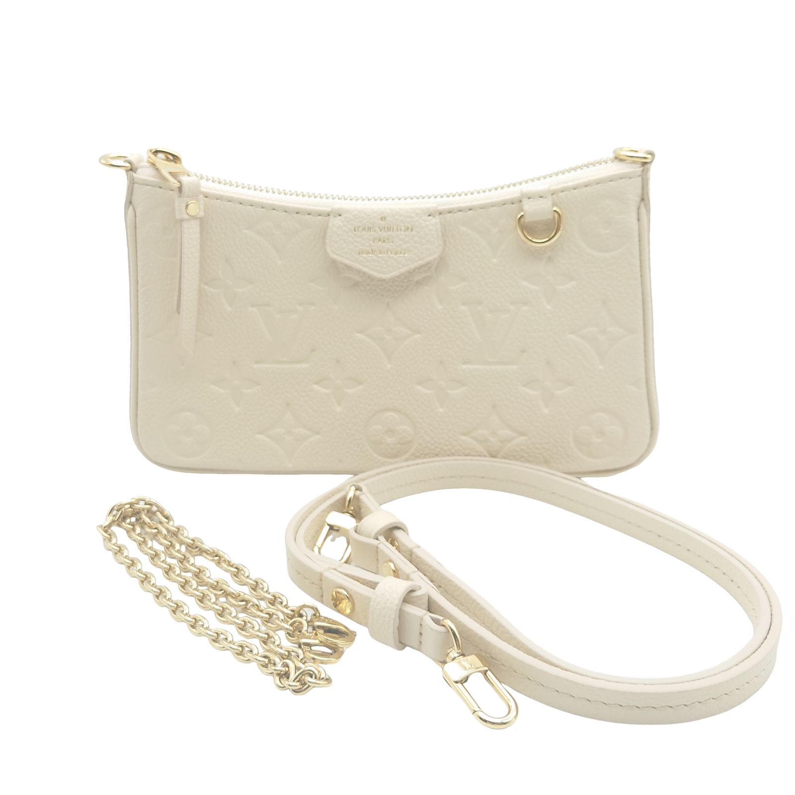 ルイヴィトン Louis Vuitton LV モノグラムアンプラント ポーチバッグ ロゴデザイン 2WAY ハンド ショルダー 肩掛 コンパクト ミニ ホワイト ゴールド レザー M81066 レディース AB品 当店通常価格209800円