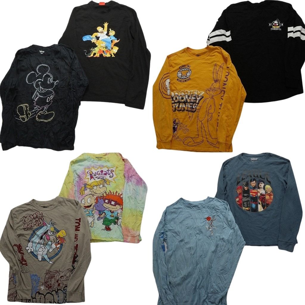 古着卸 まとめ売り キャラクター 長袖Tシャツ 8枚セット (メンズ M ) シンプソンズ ミッキー ディズニー ルーニー・テューンズ  MW2915