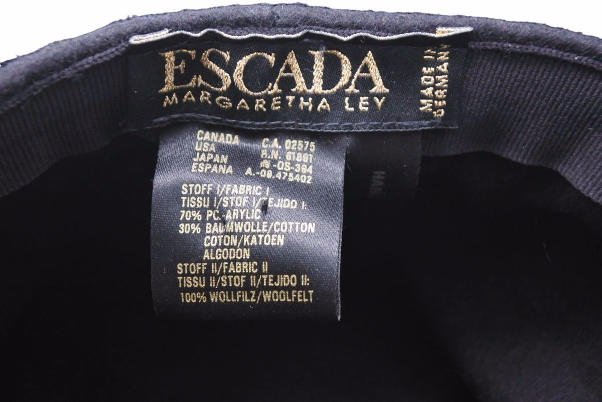 ESCADA エスカーダー キャスケット 帽子 ハンドメイド アクリル コットン ネイビー ユニセックス 美品 中古 50190
