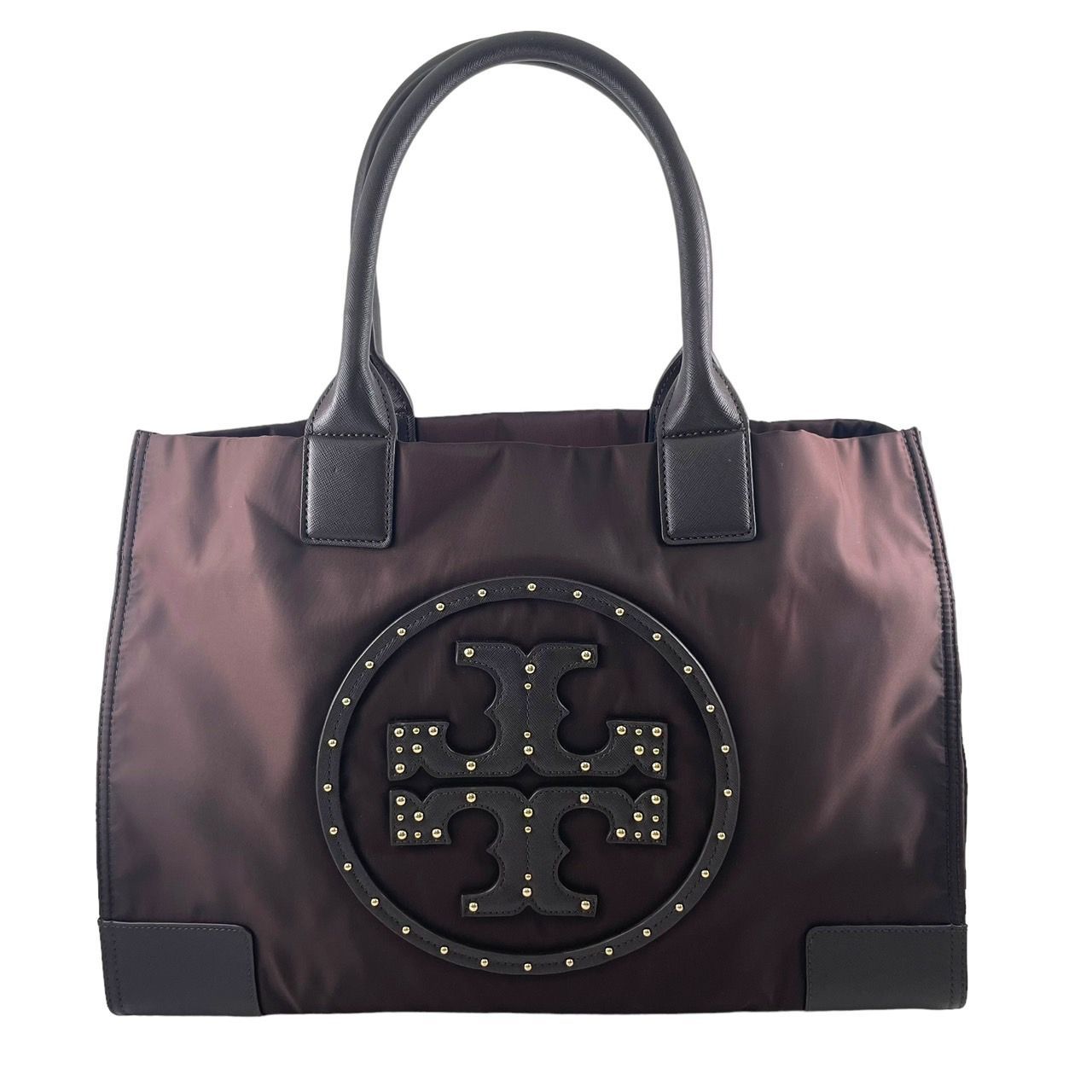 美品】トリーバーチ TORYBURCH エラ トートバッグ スタッズ ロゴ ナイロン レザー ブラウン メルカリ