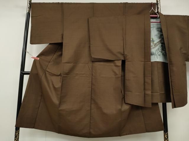 平和屋着物●男性 紬 アンサンブル 焦茶色 正絹 CAAY4829ut