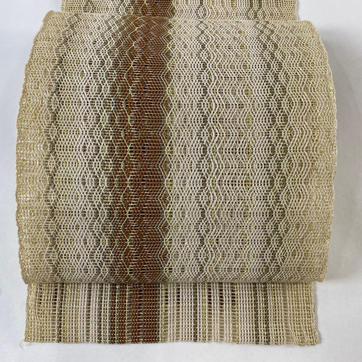 名古屋帯 秀品 松葉仕立て 八寸名古屋帯 縞 幾何学模様 金糸