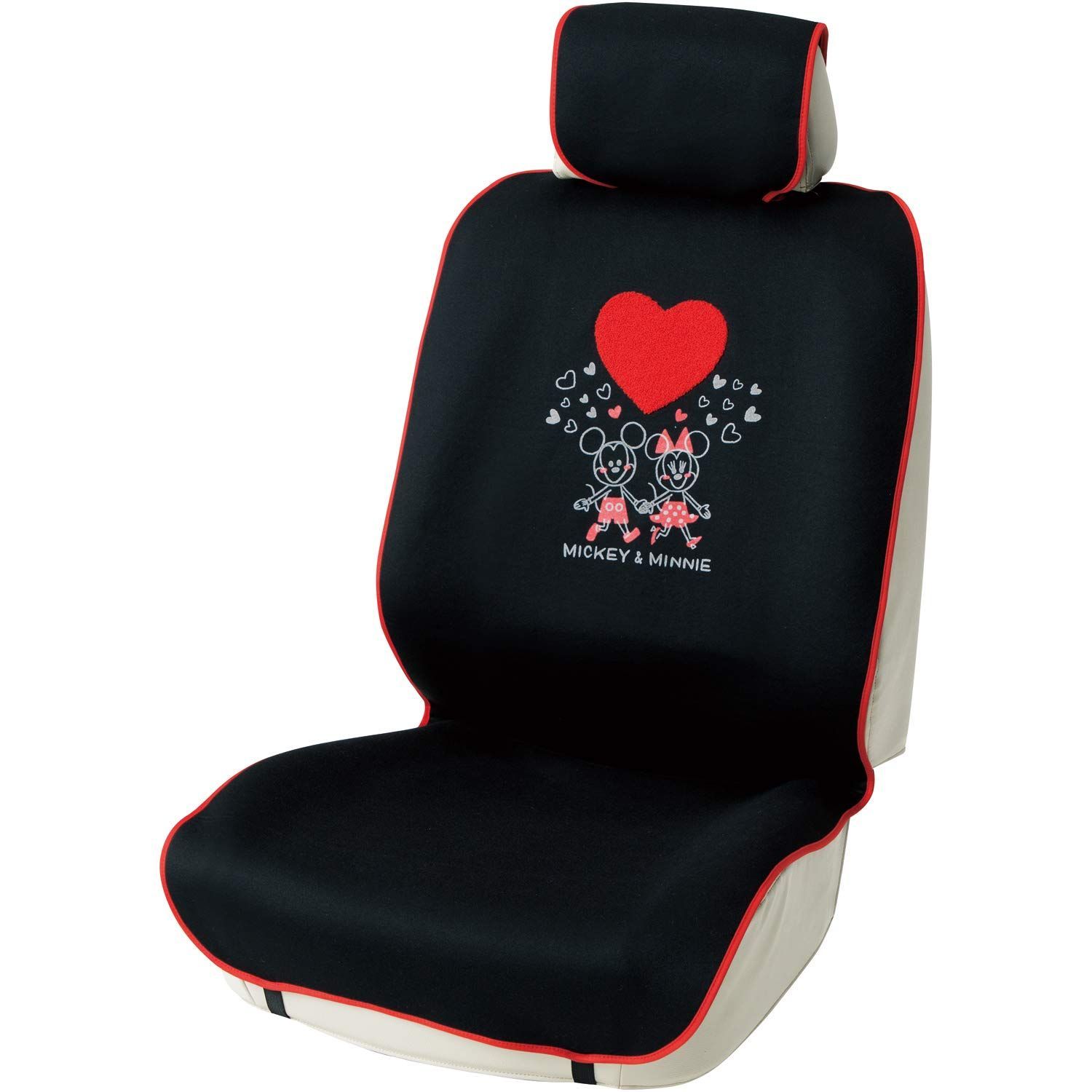 【特価商品】シートカバー ボンフォーム(BONFORM) ディズニー/ミッキーu0026ミニー ミッキーミニーハート 軽/普通車 フロント1枚 取付簡単 丸洗いOK バケット-1 ブラック 4001-50BK