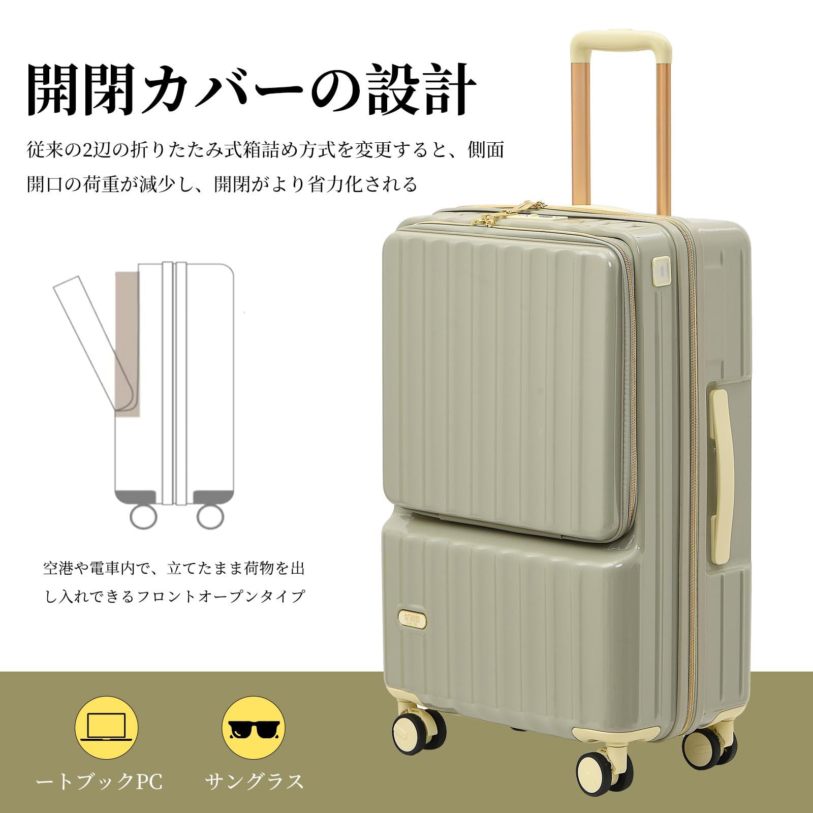 全国送料無料！ GGQAAA スーツケース 軽い トップオープン機能 いろ 女向き 飛行機持ち込みスーツケース 便利な Gray Sサイズ 1-3泊 37L