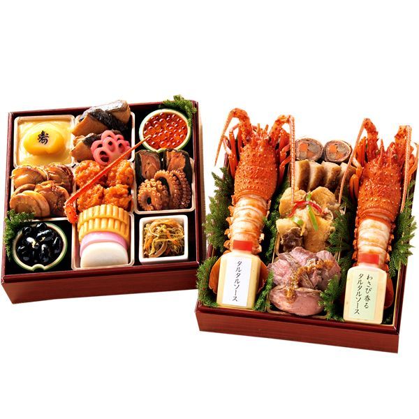 予約 12月29日～30日お届け おせち 伊勢海老料理 中納言監修 おせち 煌めき 二段重 約3～4人前 18品 冷凍品 2026 お節 御節 おせち料理 お節料理 御節料理 イセエビ 伊勢えび 和食 和風 豪華 惣菜 詰め合わせ お取り寄せ