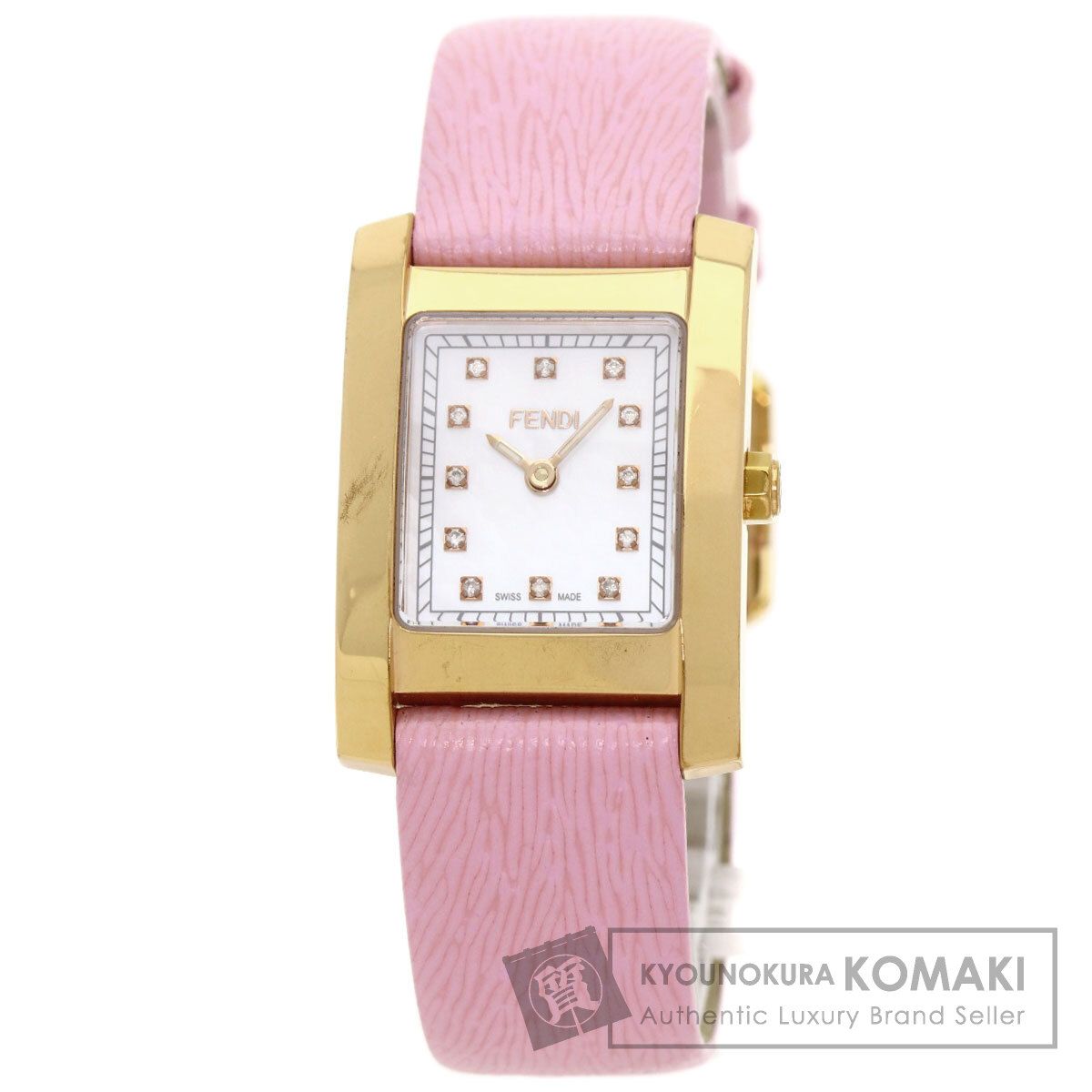 FENDI フェンディ 7000L スクエアフェイス 12P ダイヤモンド 腕時計 GP 革 レディース
