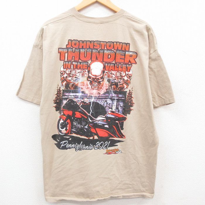 XL/古着 半袖 Tシャツ メンズ スカル JOHNSTOWN バイク 大きいサイズ クルーネック ベージュ カーキ 23apr28 中古