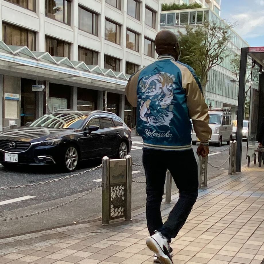 スカジャン 横須賀 両面刺繍デザイン 鯉 激シブ 人気カラー 3L 青